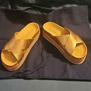 Pierre Dumas Gold Platform Shoes with Crisscross Straps